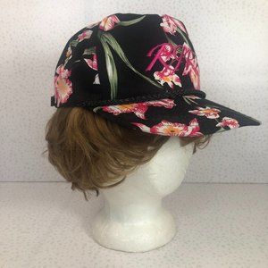 Vintage 90s RJR Tobacco Cigarettes Black Pink Floral Strapback Ball Cap Dad Hat